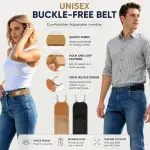2PCS Buckleless Belt Set – Adjustable No-Buckle Elastic Waist Belt for Jeans, Pants, Dresses & Shorts (Unisex)