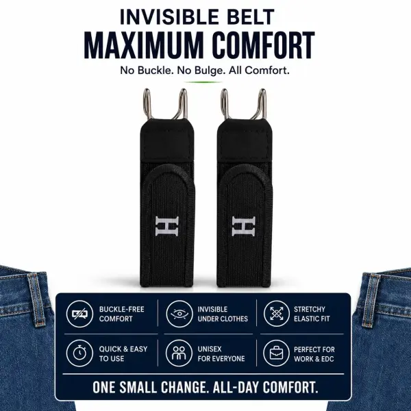 2PCS Buckleless Belt Set – Adjustable No-Buckle Elastic Waist Belt for Jeans, Pants, Dresses & Shorts (Unisex)