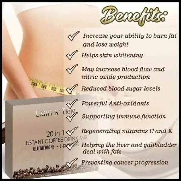 LIGHT N' TRIM 20-in-1 Instant Coffee Mix with Collagen, Glutathione, L-Carnitine & Herbal Blend | 10 Sachets