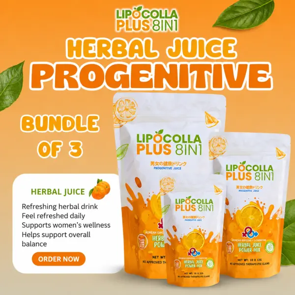 Lipo Colla Plus 8-in-1 Herbal Juice Powder Mix with Korean Ginseng & L-Carnitine – Orange Flavor (10 Sachets)