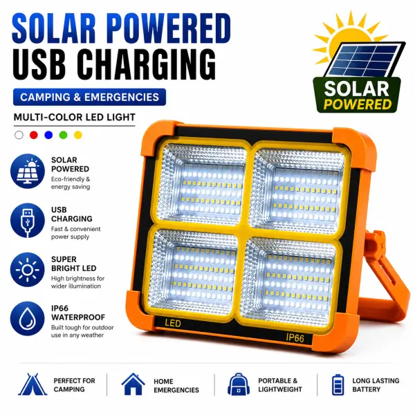 Solar Powered LED Flood Light with Powerbank